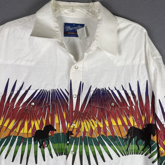 VTG Wrangler White Pony Horse Pearl Snap Western Colorful Men's‎ XL - Picture 1 of 6